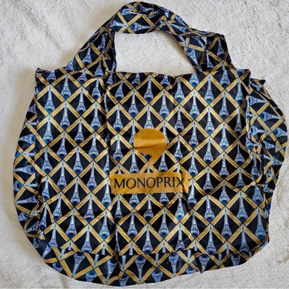 Monoprix Paris Black, Gold and Blue Eiffel Tower Tote Bag NWT